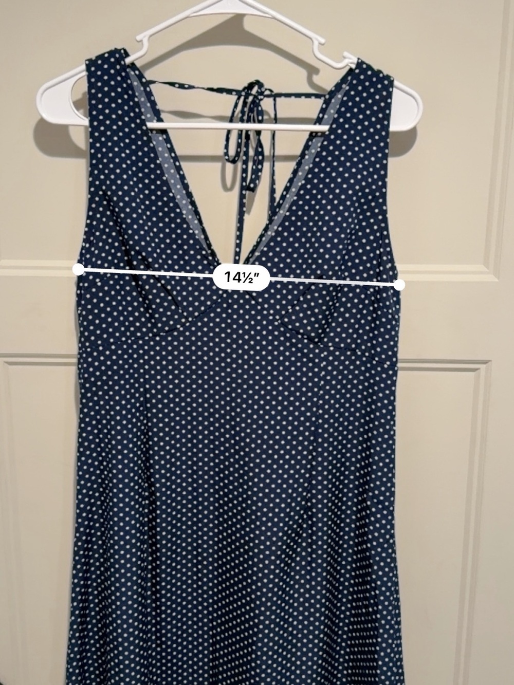 Navy Polka Dot V-Neck Midi Dress - L - Picture 5 of 6